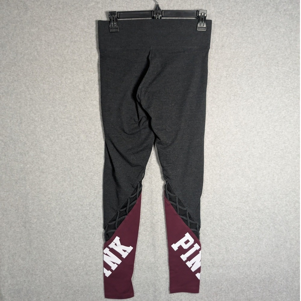 PINK Victorias Secret Yoga Leggings Womens Small Gray Maroon Lattice Sporty - Picture 2 of 7